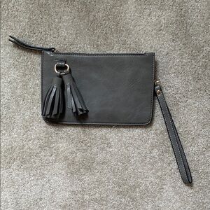 MELIE BIANCO Gray Leather Tassel Clutch